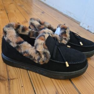 Journee Collection Faux Fur Slippers Women's 9 Midnight Black NWT